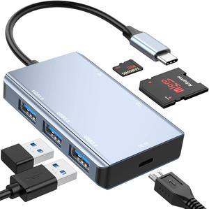 5-in-1 USB C Hub with SD Card Reader, USB C to SD Card Reader Adapter with 3 USB 3.0 Port & 5V Power Supply, 2TB Capacity Memory Card for MacBook Camera Android Windows Linux and Other Type C Device