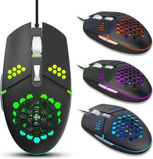 Gaming Mouse USB Wired, Programmable Fan Cooling Gaming Mice, Ultra-Lightweight Unique Design, Hexagonal Honeycomb Shell Design, Cool RGB Lighting, 6 Buttons, up to 8000 DPI (Black)