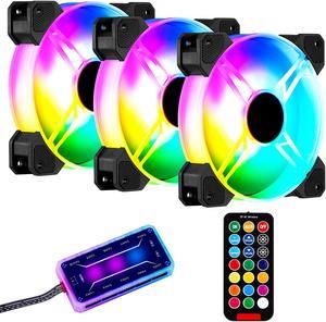 3 Pack RGB Case Fans with Controller, 120mm Ultra-Quiet RGB Chassis Cooling Fans, Equipped with Remote Control Hub, Matte Finish, Speed Adjustable Colorful Cooler Fan for PC Case