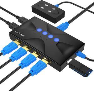 4K USB HDMI KVM Switch 4 Port, HD Switcher Selector 4 Computers Share 1 Monitor/Keyboard/Mouse/Printer/U Disk, Upgraded Port & Cables