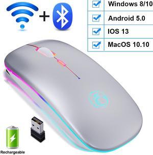 Bluetooth and 2.4G Wireless Mouse, RGB Bluetooth Computer Mouse Gaming Silent Rechargeable Ergonomic Mause With LED Backlit [800/ 1200 /1600DPI] USB Mice For PC Laptop