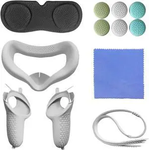 for Oculus Quest 2 Accessories - VR Face Silicone Cover + Touch Controller Grip Cover + Protective Lens dust-Proof Cover + Thumb Button Cap (Light Gray) for Oculus Quest 2 Accessories - VR Face Silicone Cover + Touch Controller Grip Cover + Protective Lens dust-Proof Cover + Thumb Button Cap (Light Gray)