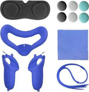 for Oculus Quest 2 Accessories - VR Face Silicone Cover + Touch Controller Grip Cover + Protective Lens dust-Proof Cover + Thumb Button Cap (Blue) for Oculus Quest 2 Accessories - VR Face Silicone Cover + Touch Controller Grip Cover + Protective Lens dust-Proof Cover + Thumb Button Cap (Blue)