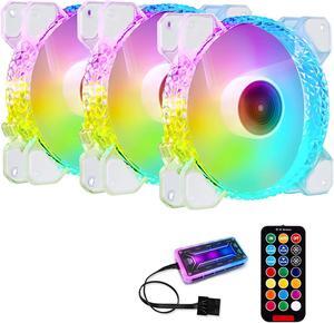 3 Pack RGB Case Fans,120mm Ultra-Quiet RGB Chassis Cooling Fans,Equiped with Remote Control Hub,5V ARGB Sync,Speed Adjustable Colorful Cooler,Crystal Appearance, High-Performance Computer Fan for Case