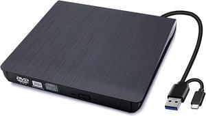 External USB A & Type C CD DVD Drive, USB 3.0 & Type C Dual Port Portable Slim CD DVD +/-RW Drive Player Burner Writer Reader Rewriter For Macbook, Laptop, Computer Windows 7/8/10/XP/Vista/Mac OS