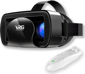 VR Headset with Controller Adjustable 3D VR Glasses Virtual Reality Headset HD Blu-ray Eye Protected Support 5~7 Inch for Phone/Android (Black)
