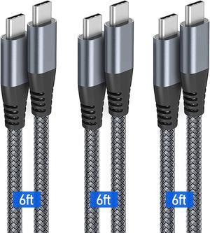USB C to USB C Cable 6ft 60w, 3Pack USB C Cable, PD Type C Charging Cable Fast Charging Compatible with MacBook Pro 2020, iPad Pro, iPad Air 4, Galaxy S20, Switch, Pixel, LG and Other USB C Charger