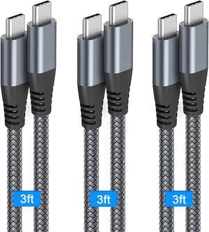 USB C to USB C Cable 3.3ft 60W, 3Pack USB C Cable, PD Type C Charging Cable Fast Charging Compatible with MacBook Pro 2020, iPad Pro, iPad Air 4, Galaxy S20, Switch, Pixel, LG and Other USB C Charger