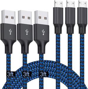 Micro USB Cable 3ft/1M, 3Pack 3FT Nylon Braided High Speed Micro USB Charging and Sync Cables Android Charger Cord Compatible Samsung Galaxy S7 Edge/S6/S5/S4,Note 5/4/3,LG,Tablet and More(Blue)