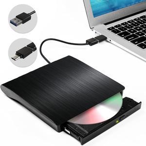 External DVD Drive USB 3.0 Type-C CD Burner Portable CD DVD +/-RW Drive DVD Player for Laptop CD ROM Rewriter Burner Compatible with Laptop Desktop PC Windows MacBook Mac Linux Mac OS