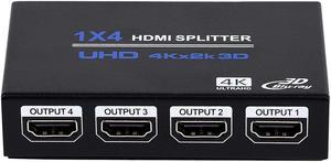 1x4 HDMI Splitter, 1 in 4 Out HDMI Splitter Audio Video Distributor Box Support 3D & 4K x 2K Compatible for HDTV, STB, DVD, PS3, Projector Etc