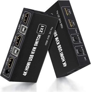 KVM Switch HDMI 2 Port, USB and HDMI Switch for 2 Computers Share Keyboard Mouse Printer Monitor Support HUD 4K @30Hz for Laptop, PC, Xbox HDTV, with 2X USB Cable,1x Switch Button Cable