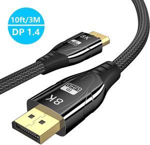 DisplayPort Cable DP 1.4 10ft / 3M, 8K DP to DP Cable Bandwidth 32.4 Gbit/s, FreeSync & G-Sync, Support 8K @60Hz, 4K @144Hz/120Hz/60Hz, 2K @165Hz, 1080P @240Hz, Compatible With PC / Monitor - Grey