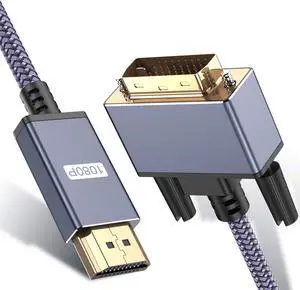 HDMI to DVI Cable 6.6ft/2M, DVI to HDMI Adapter High Speed Bi-Directional Nylon Braided HDMI Male to DVI-D 24+1 Male Support 1080P Full HD Compatible with Roku,PS3/4, Blu-ray,Laptop-Gray HDMI to DVI Cable 6.6ft/2M, DVI to HDMI Adapter High Speed Bi-Directional Nylon Braided HDMI Male to DVI-D 24+1 Male Support 1080P Full HD Compatible with Roku,PS3/4, Blu-ray,Laptop-Gray