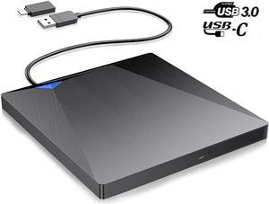 External CD DVD Drive, USB 3.0 & USB Type C External CD DVD Drive for Laptop Portable DVD/CD ROM +/-RW Drive Burner Rewriter for Windows, Mac, Linux Laptop Desktop, MacBook