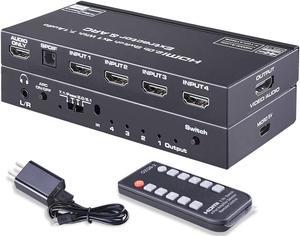 4 Port HDMI 2.0 Switch - 4x1 HDMI Switcher Selector with 7.1 Audio Extractor Optical SPDIF + L/R 3.5mm Audio Out Include IR Remote Support ARC 4K @60HZ HDCP 2.2 3D for PS4/ Roku/Xbox One