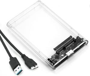 2.5" SATA to USB 3.0 External Hard Drive Enclosure, Portable Clear Hard Disk Case Tool-Free for 2.5 inches 7mm 9.5mm Optimized for SSD/HHD Supports SATA III UASP