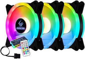 3 Pack RGB Fans + Remote Controller, 120mm Case Fan, RGB High Performance PC Fan, 12V Computer Chassis RGB Cooling Fan 12cm with Controller Remote Set for Computer Case