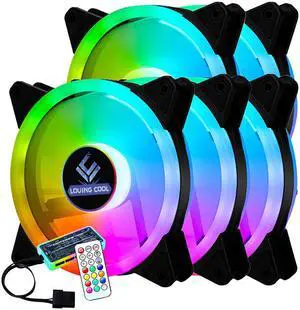 5 Pack RGB Fans + Remote Controller, 120mm Case Fan, RGB High Performance PC Fan, 12V Computer Chassis RGB Cooling Fan 12cm with Controller Remote Set for Computer Case