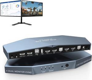 2 PCs Dual Monitor HDMI KVM Switch 4K @60Hz, Support HDCP 2.2, HDMI + HDMI 4x2 Dual Monitor KVM Switch for 2 PCs and 2 Monitors