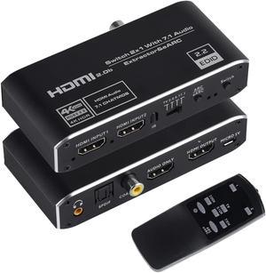 4K@60Hz eARC HDMI Audio Extractor, 2x1 HDMI Switch to HDMI + Optical Toslink SPDIF + 3.5mm Audio Jack + Coaxial + 7.1Ch HDMI Audio Support ARC and eARC Function HDMI2.0b