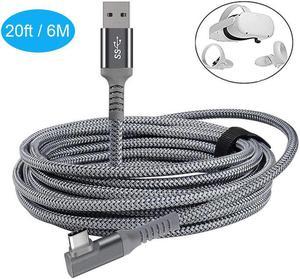 20ft / 6M Nylon Braided VR Link Cable for Oculus Quest 2 and PC/Steam VR Quest VR Headset, Right-Angled 90 Degree USB A to USB C 5Gbps High Speed Data Transfer Charging Cord for Gaming PC ( A to C 6M)