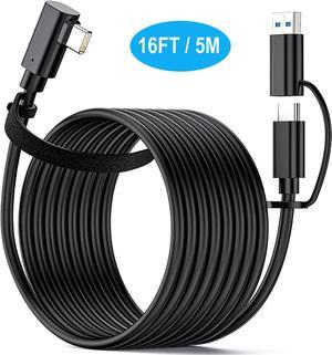 VR Link Cable 16FT/5M Compatible with Oculus Quest 2/1, PC/Steam VR, 5Gbps High Speed PC Data Transfer, USB 3.2 GEN1 Type C to C, with USB-C to USB-A Adapter, Cable for VR Headset and Gaming PC