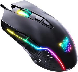 New Version USB Gaming Mouse Wired, LED RGB Backlit 6400 DPI Adjustable Gaming Mouse, Grip Ergonomic Optical PC Computer Gaming Mice, 7 Buttons Gaming Mice for Windows 7/8/10/XP Vista Linux(Black)