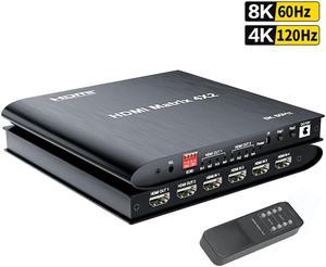 HDMI Matrix 4 in 2 Out 8K @60Hz,8K 4x2 HDMI 2.1 True Matrix Switcher Conmutador Switch 4K @120Hz HDR HDCP 2.3 HDMI Splitter 4 In 2 Out HDMI Switcher Box for PS4 TV Box PC To HDTV