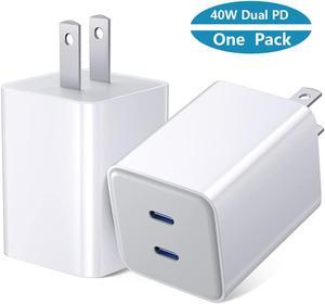 Dual USB C Fast Charger 40W, Dual 20W Type C Wall Charger Fast Charging Block USB-C Power Adapter Plug Wall Charger Block Compatible i-P-h-o-n-e 14/13/12, i-P-a-d Pro/Air/Mini etc - White