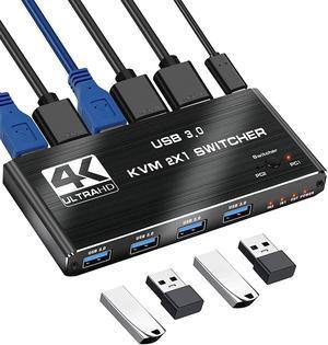 USB 3.0 KVM Switch HDMI 2 Port Box, 4K @60Hz HDMI USB KVM Switches for 2 Computers Share Keyboard Mouse Printer and 1 HD Monitor, Aluminum USB Switcher Compatible with Windows Linux MacOS