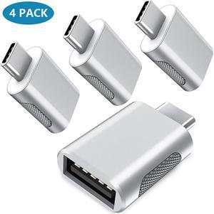 Upgrade 10Gbps USB C to USB 3.0 OTG Adapter (4 Pack), USB Type C Male to USB A Female, Thunderbolt 4/3 to USB Converter for M-ac-Book Pro/Air, i-Pad, i-Mac and More Type C Devices - Silver