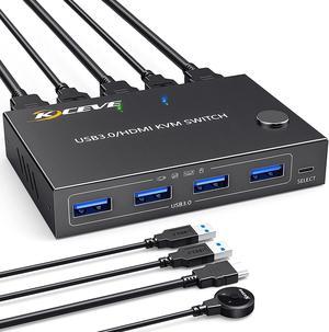 KVM Switch HDMI 2 Port, USB 3.0 HDMI KVM Switcher Selector Box 2 in 1 Out with EDID Simulator Function Support 4K @60Hz Resolution for 2 Computers Share Mouse Keyboard and Monitor