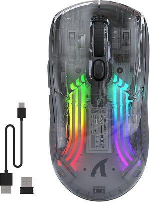 Wireless Gaming Mouse, Tri-Mode Wireless Mouse-2.4Ghz/Bluetooth 5.0/USB C Wired, 5 Adjustable DPI, Ergonomic PC Gaming Mice with Transparent Shell-PAW Sensor-RGB Backlit-Silent Click for Win/MAC