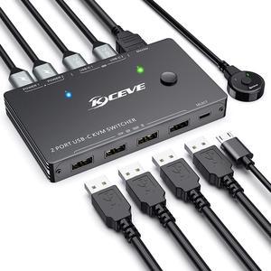 2 Ports USB Type-C KVM Switch 4K@60Hz, 2 in 1 Out USB C KVM Switch for 2 Computers Share 1 HDMI Monitor and USB Devices-Power Delivery 100W,Type-C KVM with USB-C Cable,HD-MI2.0 Cable and Wired Remote