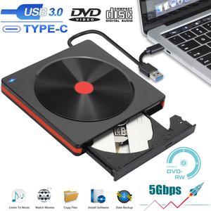 External CD Drive for Laptop, USB 3.0 Type C CD/DVD +/-RW Slim Optical Drive, DVD/CD ROM Reader writer Burner Dvd player, Portable External CD/DVD Drive for Laptop Desktop PC Windows Linux Mac OS