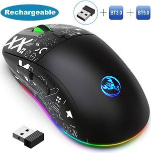 Bluetooth Mouse Multi-Device, Rechargeable Wireless Gaming Mice, 3 Modes (BT5.0, BT3.0 and 2.4GHz) Wireless Gaming Mouse, with 800-1600-2400-3600 DPI Adjustable, RGB Rainbow Backlit for PC Laptop