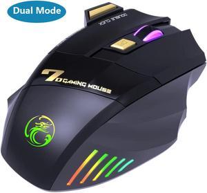 Dual Mode Wireless Gaming Mouse, Rechargeable USB 2.4G + Bluetooth 5.1 Wireless Mice, with 7-Color Rainbow Luminous, 3 adjustable DPI levels(up to 3200 dpi), Optical Effect Gaming Mice (Classic Black)