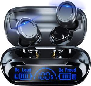 True Wireless Earbuds Bluetooth 5.3 Headphones,160hrs Playback Button Control IP6 Waterproof Earphones In-Ear Power Display TWS EarBuds with Mic and 1800mAh Charging Case Stereo Bass for Workout Sport