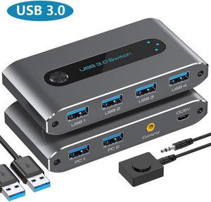 USB 3.0 Switch Selector 2 in 4 Out, 4 Port USB Switcher for 2 Computers Sharing 4 USB Peripheral Devices, Like Mouse Keyboard Printer Scanner, USB KVM Switch Compatible with Windows, Mac, Linux (Gray)