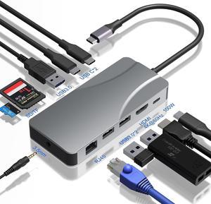 USB C Hub, Multiport 11 in 1 USB-C Type C Hub Splitter with 100W Power, 4K@60Hz HDMI, 1Gbps Ethernet, 2 USB-C Data Port, 3 USB3.0, SD/TF, 3.5mm AUX for M-a-c-B-ook Pro/Air, Other Type C Device