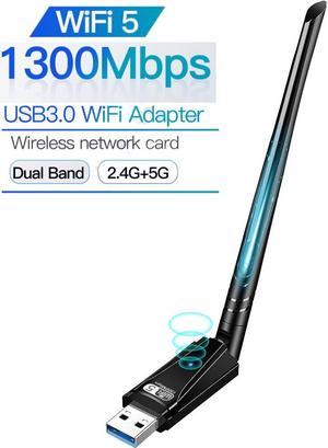 AC1300 High Gain USB 3.0 Wi-Fi Dongle, 1300Mbps USB WiFi Dongle for Desktop PC, Dual Band 2.4/5GHz WiFi Adapter with 5dBi Antenna, Wireless Adapter Compatible with Windows 11/10/8.1/8/7/XP, Mac OS