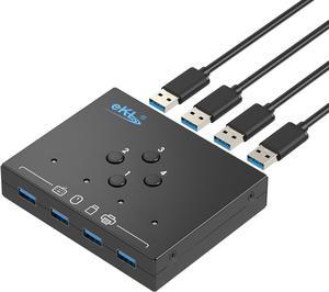 4 in 4 Out USB 3.0 Switch, USB 3.0 Switch for 4 Computers Sharing 4 USB Peripheral Devices Switcher Hub for PC Laptop Mouse Keyboard Scanner Printer with One Button Swapping and 3.5mm Audio Output