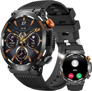 Military Smart Watch for Men Answer/Make Call, Outdoor Waterproof Tactical Sports Smartwatch with LED Flashlight Compass, Heart Rate Sleep Monitor Fitness Tracker Watches for IOS Android Phones
