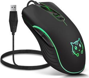 Wired Gaming Mouse, 7 Colors Backlit Optical Game Mice Ergonomic USB Wired with 2400 DPI and 6 Buttons 4 Adjustable DPI for Computer/Win/Mac/Linux/Andriod/iOS. (Black)