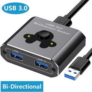 [Bi-Directional] USB 3.0 Switch, USB 3.0 Switcher Splitter 2 in 1 out/1 in 2 out, 2 Computers Share 1 USB Device, Support Keyboard, Mouse, Printer, power-free Plug and Play (With 2 USB 3.0 Cables)