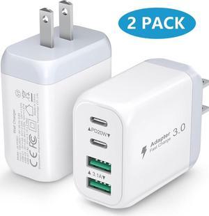 USB C Wall Charger, 2 Pack 40W 4-Port USB C Charger Block, Fast Charging Block Dual Port PD+QC Fast Plug Type C Charging Brick for i-Phone 15 14 13 12 Pro Max, i-Pa-d Pro, Android Smartphones (White)