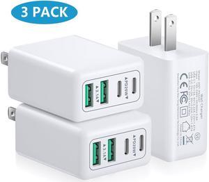 [3-Pack] USB C Wall Charger, 40W 4-Port USB C Charger Block, Fast Charging Block Dual Port PD + QC 3.0 Wall Plug Multiport Type C Compatible with i-Phone 14/13/12/11/Pro Max/XS, Android Phones,Tablet