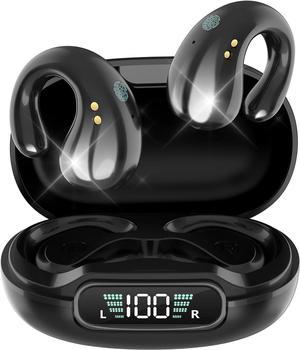 Wireless Ear Clip Earbuds, Open Ear Clip Headphones, Bluetooth 5.3 Sports Earphones HiFi Stereo Built-in Mic with Ear Hooks, with Charging Case LED Display, IP7 Waterproof Fitness Ear Buds for Running