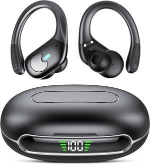 True Wireless Earbuds, 60H Bluetooth 5.3 Headphones Wireless with ENC Noise Cancelling Headphones Mic, Deep Bass Wireless Earphones, Sports Ear buds with Ear hooks for Running, IP7 Waterproof (Black)